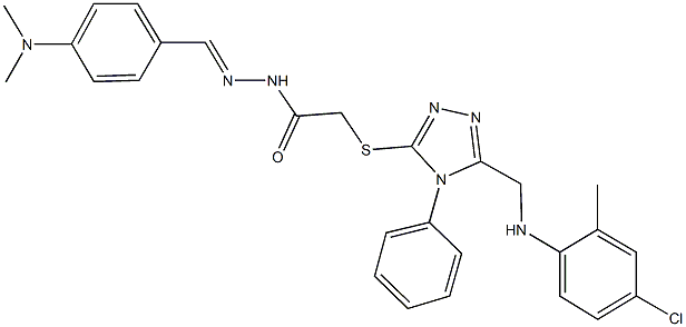 2-({5-[(4-chloro-2-methylanilino)methyl]-4-phenyl-4H-1,2,4-triazol-3-yl}sulfanyl)-N'-[4-(dimethylamino)benzylidene]acetohydrazide 结构式