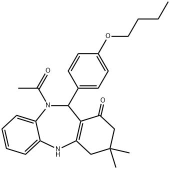 10-acetyl-11-(4-butoxyphenyl)-3,3-dimethyl-2,3,4,5,10,11-hexahydro-1H-dibenzo[b,e][1,4]diazepin-1-one 结构式