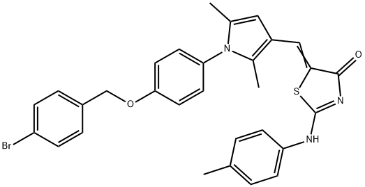 5-[(1-{4-[(4-bromobenzyl)oxy]phenyl}-2,5-dimethyl-1H-pyrrol-3-yl)methylene]-2-[(4-methylphenyl)imino]-1,3-thiazolidin-4-one 结构式