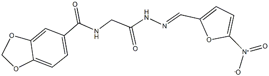 N-{2-[2-({5-nitro-2-furyl}methylene)hydrazino]-2-oxoethyl}-1,3-benzodioxole-5-carboxamide 结构式