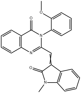 3-(2-methoxyphenyl)-2-[(1-methyl-2-oxo-1,2-dihydro-3H-indol-3-ylidene)methyl]-4(3H)-quinazolinone 结构式