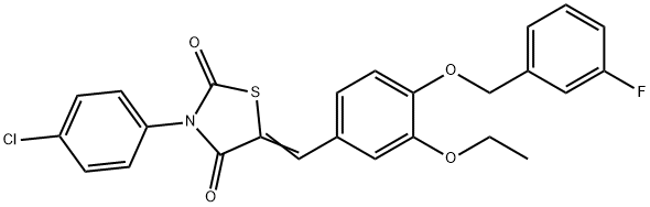 3-(4-chlorophenyl)-5-{3-ethoxy-4-[(3-fluorobenzyl)oxy]benzylidene}-1,3-thiazolidine-2,4-dione 结构式