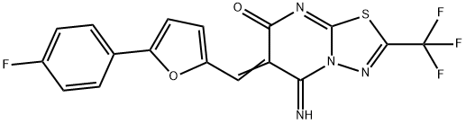 6-{[5-(4-fluorophenyl)-2-furyl]methylene}-5-imino-2-(trifluoromethyl)-5,6-dihydro-7H-[1,3,4]thiadiazolo[3,2-a]pyrimidin-7-one 结构式