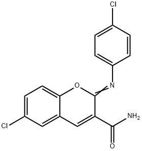 6-chloro-2-[(4-chlorophenyl)imino]-2H-chromene-3-carboxamide 结构式