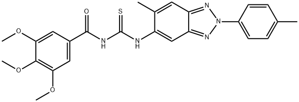 N-[6-methyl-2-(4-methylphenyl)-2H-1,2,3-benzotriazol-5-yl]-N'-(3,4,5-trimethoxybenzoyl)thiourea 结构式