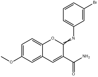 2-[(3-bromophenyl)imino]-6-methoxy-2H-chromene-3-carboxamide 结构式