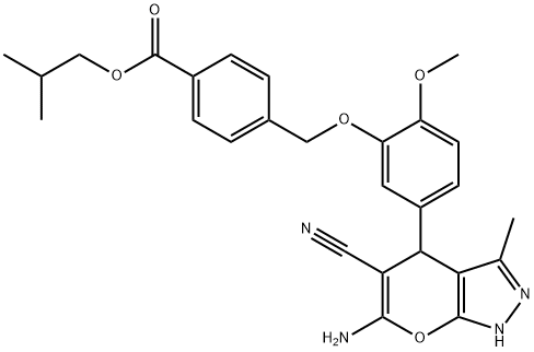 isobutyl 4-{[5-(6-amino-5-cyano-3-methyl-1,4-dihydropyrano[2,3-c]pyrazol-4-yl)-2-methoxyphenoxy]methyl}benzoate 结构式