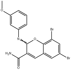 6,8-dibromo-2-[(3-methoxyphenyl)imino]-2H-chromene-3-carboxamide 结构式