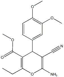 methyl 6-amino-5-cyano-4-(3,4-dimethoxyphenyl)-2-ethyl-4H-pyran-3-carboxylate 结构式