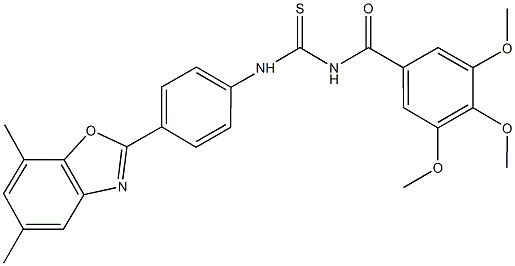 N-[4-(5,7-dimethyl-1,3-benzoxazol-2-yl)phenyl]-N'-(3,4,5-trimethoxybenzoyl)thiourea 结构式