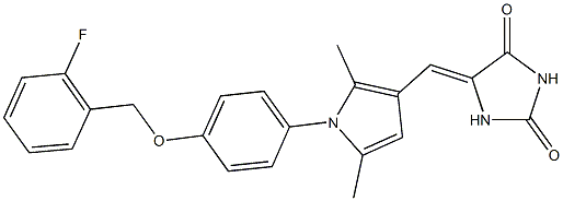 5-[(1-{4-[(2-fluorobenzyl)oxy]phenyl}-2,5-dimethyl-1H-pyrrol-3-yl)methylene]-2,4-imidazolidinedione 结构式