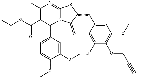 ethyl 2-[3-chloro-5-ethoxy-4-(2-propynyloxy)benzylidene]-5-(3,4-dimethoxyphenyl)-7-methyl-3-oxo-2,3-dihydro-5H-[1,3]thiazolo[3,2-a]pyrimidine-6-carboxylate 结构式