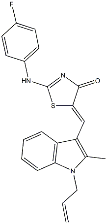 5-[(1-allyl-2-methyl-1H-indol-3-yl)methylene]-2-(4-fluoroanilino)-1,3-thiazol-4(5H)-one 结构式