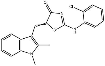 2-(2-chloroanilino)-5-[(1,2-dimethyl-1H-indol-3-yl)methylene]-1,3-thiazol-4(5H)-one 结构式
