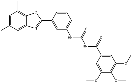 N-[3-(5,7-dimethyl-1,3-benzoxazol-2-yl)phenyl]-N'-(3,4,5-trimethoxybenzoyl)thiourea 结构式