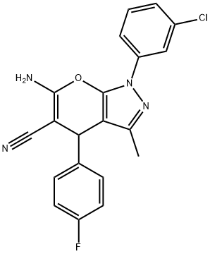 6-amino-1-(3-chlorophenyl)-4-(4-fluorophenyl)-3-methyl-1,4-dihydropyrano[2,3-c]pyrazole-5-carbonitrile 结构式