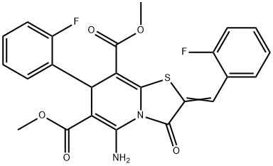 dimethyl 5-amino-2-(2-fluorobenzylidene)-7-(2-fluorophenyl)-3-oxo-2,3-dihydro-7H-[1,3]thiazolo[3,2-a]pyridine-6,8-dicarboxylate 结构式