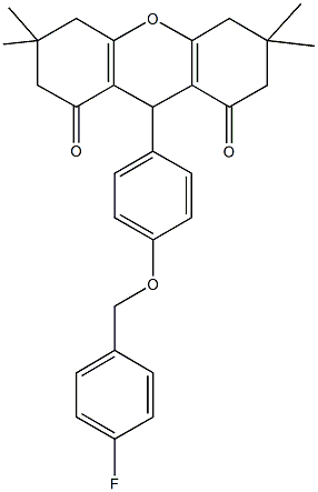 9-{4-[(4-fluorobenzyl)oxy]phenyl}-3,3,6,6-tetramethyl-3,4,5,6,7,9-hexahydro-1H-xanthene-1,8(2H)-dione 结构式