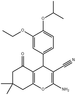 2-amino-4-{3-(ethyloxy)-4-[(1-methylethyl)oxy]phenyl}-7,7-dimethyl-5-oxo-5,6,7,8-tetrahydro-4H-chromene-3-carbonitrile 结构式