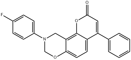 9-(4-fluorophenyl)-4-phenyl-9,10-dihydro-2H,8H-chromeno[8,7-e][1,3]oxazin-2-one 结构式