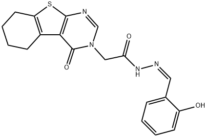 N'-(2-hydroxybenzylidene)-2-(4-oxo-5,6,7,8-tetrahydro[1]benzothieno[2,3-d]pyrimidin-3(4H)-yl)acetohydrazide 结构式