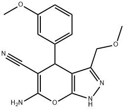 6-amino-3-(methoxymethyl)-4-(3-methoxyphenyl)-1,4-dihydropyrano[2,3-c]pyrazole-5-carbonitrile 结构式