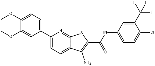 3-amino-6-[3,4-bis(methyloxy)phenyl]-N-[4-chloro-3-(trifluoromethyl)phenyl]thieno[2,3-b]pyridine-2-carboxamide 结构式