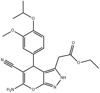 ethyl {6-amino-5-cyano-4-[4-[(1-methylethyl)oxy]-3-(methyloxy)phenyl]-2,4-dihydropyrano[2,3-c]pyrazol-3-yl}acetate 结构式