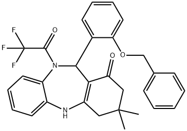 11-[2-(benzyloxy)phenyl]-3,3-dimethyl-10-(trifluoroacetyl)-2,3,4,5,10,11-hexahydro-1H-dibenzo[b,e][1,4]diazepin-1-one 结构式