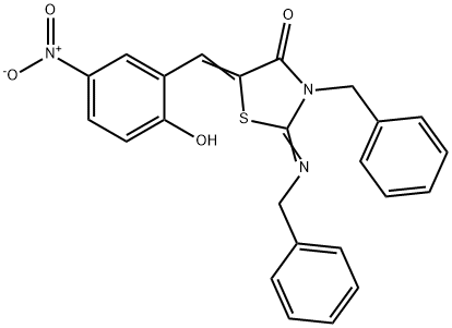 3-benzyl-2-(benzylimino)-5-{2-hydroxy-5-nitrobenzylidene}-1,3-thiazolidin-4-one 结构式