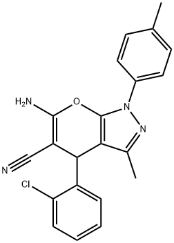 6-amino-4-(2-chlorophenyl)-3-methyl-1-(4-methylphenyl)-1,4-dihydropyrano[2,3-c]pyrazole-5-carbonitrile 结构式