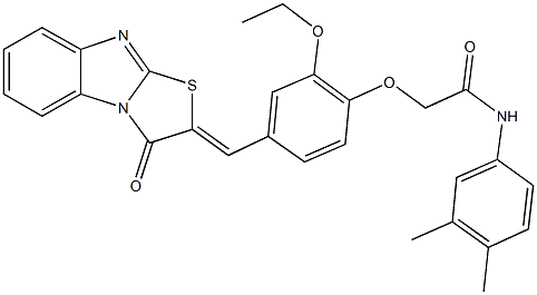 N-(3,4-dimethylphenyl)-2-{2-ethoxy-4-[(3-oxo[1,3]thiazolo[3,2-a]benzimidazol-2(3H)-ylidene)methyl]phenoxy}acetamide 结构式