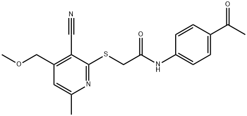 N-(4-acetylphenyl)-2-{[3-cyano-4-(methoxymethyl)-6-methyl-2-pyridinyl]sulfanyl}acetamide 结构式