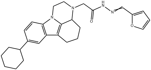 2-(8-cyclohexyl-1,2,3a,4,5,6-hexahydro-3H-pyrazino[3,2,1-jk]carbazol-3-yl)-N'-(2-furylmethylene)acetohydrazide 结构式