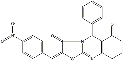 2-{4-nitrobenzylidene}-5-phenyl-8,9-dihydro-5H-[1,3]thiazolo[2,3-b]quinazoline-3,6(2H,7H)-dione 结构式