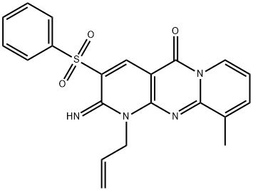 1-allyl-2-imino-10-methyl-3-(phenylsulfonyl)-1,2-dihydro-5H-dipyrido[1,2-a:2,3-d]pyrimidin-5-one 结构式