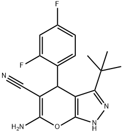 6-amino-3-tert-butyl-4-(2,4-difluorophenyl)-1,4-dihydropyrano[2,3-c]pyrazole-5-carbonitrile 结构式