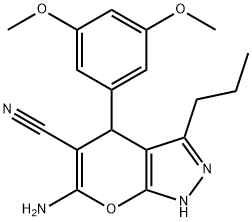 6-amino-4-(3,5-dimethoxyphenyl)-3-propyl-1,4-dihydropyrano[2,3-c]pyrazole-5-carbonitrile 结构式