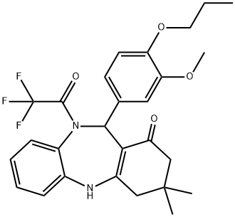 11-(3-methoxy-4-propoxyphenyl)-3,3-dimethyl-10-(trifluoroacetyl)-2,3,4,5,10,11-hexahydro-1H-dibenzo[b,e][1,4]diazepin-1-one 结构式