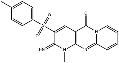 2-imino-1-methyl-3-[(4-methylphenyl)sulfonyl]-1,2-dihydro-5H-dipyrido[1,2-a:2,3-d]pyrimidin-5-one 结构式