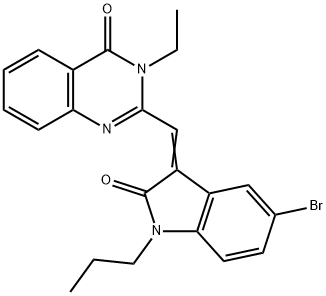 2-[(5-bromo-2-oxo-1-propyl-1,2-dihydro-3H-indol-3-ylidene)methyl]-3-ethyl-4(3H)-quinazolinone 结构式