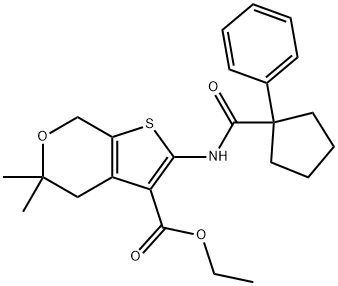 ethyl 5,5-dimethyl-2-{[(1-phenylcyclopentyl)carbonyl]amino}-4,7-dihydro-5H-thieno[2,3-c]pyran-3-carboxylate 结构式