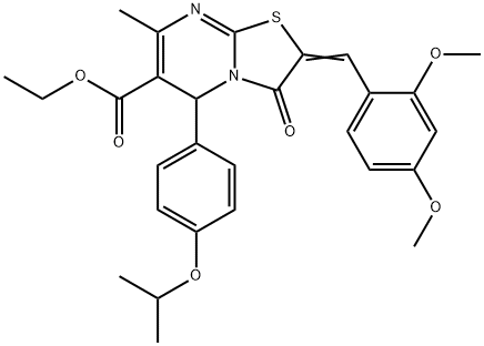 ethyl 2-(2,4-dimethoxybenzylidene)-5-(4-isopropoxyphenyl)-7-methyl-3-oxo-2,3-dihydro-5H-[1,3]thiazolo[3,2-a]pyrimidine-6-carboxylate 结构式