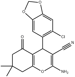 2-amino-4-(6-chloro-1,3-benzodioxol-5-yl)-7,7-dimethyl-5-oxo-5,6,7,8-tetrahydro-4H-chromene-3-carbonitrile 结构式