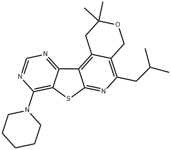 5-isobutyl-2,2-dimethyl-8-(1-piperidinyl)-1,4-dihydro-2H-pyrano[4'',3'':4',5']pyrido[3',2':4,5]thieno[3,2-d]pyrimidine 结构式