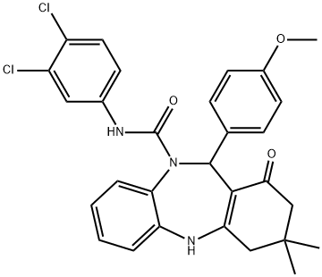 N-(3,4-dichlorophenyl)-11-(4-methoxyphenyl)-3,3-dimethyl-1-oxo-1,2,3,4,5,11-hexahydro-10H-dibenzo[b,e][1,4]diazepine-10-carboxamide 结构式