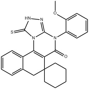 4-(2-methoxyphenyl)-1-sulfanyl-6,7-dihydrospiro(benzo[h][1,2,4]triazolo[4,3-a]quinazoline-6,1'-cyclohexane)-5(4H)-one 结构式
