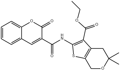 ethyl 5,5-dimethyl-2-{[(2-oxo-2H-chromen-3-yl)carbonyl]amino}-4,7-dihydro-5H-thieno[2,3-c]pyran-3-carboxylate 结构式