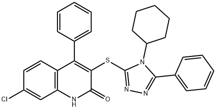 7-chloro-3-[(4-cyclohexyl-5-phenyl-4H-1,2,4-triazol-3-yl)sulfanyl]-4-phenylquinolin-2-ol 结构式