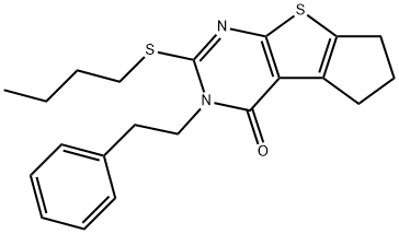 2-(butylsulfanyl)-3-(2-phenylethyl)-3,5,6,7-tetrahydro-4H-cyclopenta[4,5]thieno[2,3-d]pyrimidin-4-one 结构式